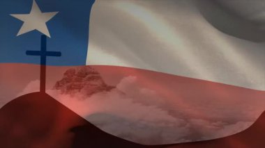 Şili bayrağı dalgalanmaya başlar haç ve dağ zirvesinin üzerinden geçerken, beyaz yıldızı ortaya çıkarır. Vatanseverlik, ulusal gurur, sembolizm, manzara, doğal manzara, hareket, kumaş