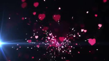 Kırmızıkalp atışları parçalara ayrılırken kalpler mavi fişeklerle doluyor. Duygu, romantizm, enerji, soyut, dijital, canlı, patlama