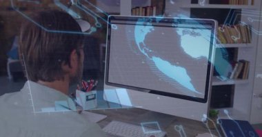 Teknoloji uzmanı, veri içgörüleri için 3 boyutlu küre kaplamasını etkinleştiriyor. Teknoloji, veri bilimi, dijital arayüz, yenilik, fütüristik, çalışma alanı, görselleştirme