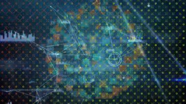 Çalma ağında kare çubuk grafikleri açılır ve veri değişimini gösteren satırlar yeniden yönlendirilir. Teknoloji, bağlantı, analitik, siber alan, görselleştirme, dijital, yenilik