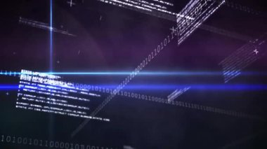 İnce kirişin görünmesi bant genişletmeyi tetikler, ikili akış dönen ızgarada veriyi görselleştirir. Teknoloji, siber uzay, dijital, yenilik, fütüristik, veri, ağ