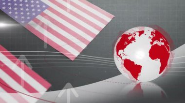 Bayrak panelleri girip kayıyor. Bu da dünyanın dönmesine, çizgileri süpürmesine ve okların titremesine neden oluyor. Vatanseverlik, küreselleşme, animasyon, dijital, teknoloji, hareket tasarımı, kurumsal