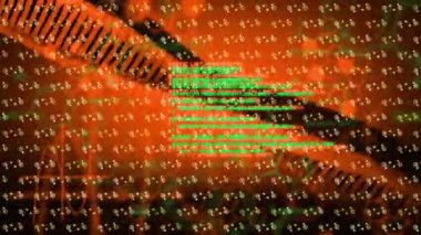 Dönen sarmal sürüş dizisi ve aşağı doğru kayan metin veri akışını gösteren yazı dizisi. Dijital, yenilik, fütüristik, dinamik, soyut, teknoloji, veri