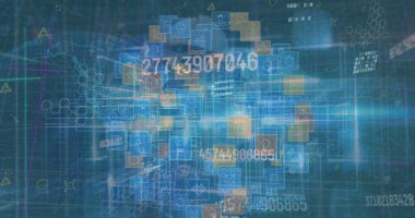 Saydam veri panelleri, simgeleri, ağ büyüsü ızgarasındaki numaraları, uyarı sembollerini gösteriyor. Fütürist, dijital, teknoloji, ağ, holografik, şematik, soyut