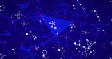 Kırmızı aksanlı ve üçgen çokgenli beyaz düğümleri birleştiren ağ. Teknoloji, bağlantı, veri, dijital, geleceksel, yenilik, siber