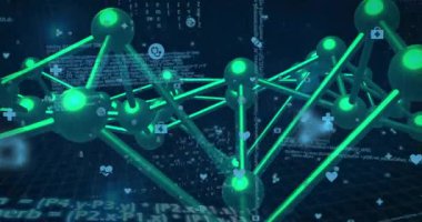 Kamera veri akışını gösteren simgeleri daire içine alırken, yeşil küreler başlangıç ağında ortaya çıkıyor. Gelecekçi, teknoloji, yenilik, görselleştirme, siber güvenlik, dijital, bağlantı