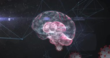 Beynin altında ortaya çıkan virüs parçacıkları yukarı doğru sürükleniyor ve viral saldırılar için yörüngede dönüyorlar. Dijital, bilim, teknoloji, biyomedikal, illüstrasyon, gelecekçilik, araştırma