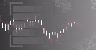 Gösterge paneli şamdanlar açıyor ve kırmızı hat daldırılıyor. Sonra zirveye tırmanıyor ve iyileşme sürecinde azalıyor. Finans, ticaret, analitik, dijital arayüz, veri görselleştirme, şirket, teknoloji