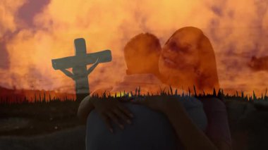 Çözünme efekti olarak günbatımının çaprazlanması çiftlerin çimenli tepeye sarılmasının inancı yansıttığını gösteriyor. Ruhani, adanmışlık, dinginlik, miras, uyum, saygı, bağlantı.