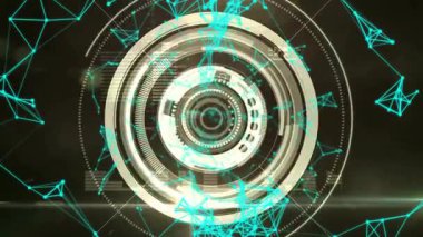 Animasyon holografik HUD dönen halkaları başlatırken, ağ görselleştirme veri akışını hızlandırıyor. Gelecekçi, teknoloji, dijital, soyut, ui, yenilik, siber