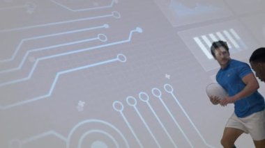 Top taşıyıcı, takım arkadaşı olarak eğitimde tarama yapıyor ve öngörülen veri tablolarıyla mücadele ediyor. Sporcular, takım çalışması, yenilik, veri görselleştirme, fitness, eğitim, teknoloji