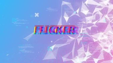FLICKER metni maviden pembeye, titreşen üçgen ağ, kod parçaları üzerinde arızalanmaya başlıyor. Dijital, geleceksel, soyut, teknoloji, neon, siber, dinamik