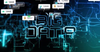 Karanlık şebeke, veri akışını görselleştirerek, veri ikonlarını içe doğru yükselten ve yüzen büyük veri metnini başlatıyor. Teknoloji, analitik, bağlantı, dijital, yenilik, siber güvenlik, görselleştirme