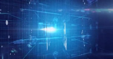 Parlak işaret fişeği atım ızgarası sürüklenen altıgenlerin birleşerek güvenli erişim için kırmızı anahtara dönüşmesini başlatıyor. Gelecekçi, siber, teknoloji, güvenlik, dijital, soyut, yenilik