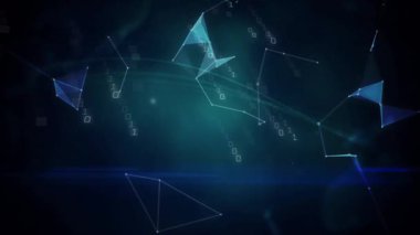 İkili akıntıların ortaya çıkması üzerine, çokgenler veri gösterimi için dijital küreye dönüşür ve yaklaşır. Teknoloji, veri görselleştirme, siber, ağ, dijital dünya, siber uzay, fütüristik
