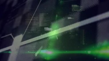 Yeşil lazer arkaplanı silip süpürerek kod panellerini ve grafik çizgilerini göstererek veri büyümesini görselleştiriyor. Fütürist, dijital, teknoloji, yenilik, analitik, siber alan, arayüz