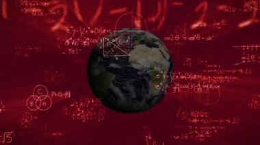 Matematiği gösteren kırmızı arkaplan ile başlıyoruz, Dünya genişliyor, dönüyor, semboller dönüyor, ışınlar patlıyor. Geometrik, analitik, dijital, fütüristik, eğitici, kavramsal, soyut