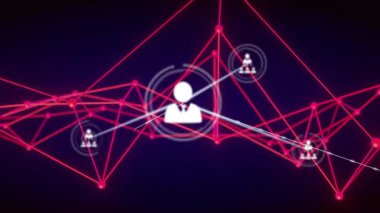 Beyaz çemberin merkezi siluete dönüşmesi, akranları genişleyen kırmızı ağ boyunca birbirine bağlıyor. Ağ, bağlantı, işbirliği, dijital, profesyonel, yapılandırma, geleceksel