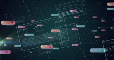 Ağ ızgarasında UI panelleri, sayısal etiketler ve düğümlerle şeffaf klavye planı gösteriliyor. Teknoloji, siber güvenlik, yenilik, fütüristik, dijital, soyut, bağlantı