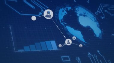 Ortaya çıkan ilk düğüm kullanıcı simgesi düğümlerini tetikler, ortaya çıkar ve bağlanır, dünya çapında ağ oluşturur. Teknoloji, bağlantı, veri, dijital, yenilik, siber alan, iletişim