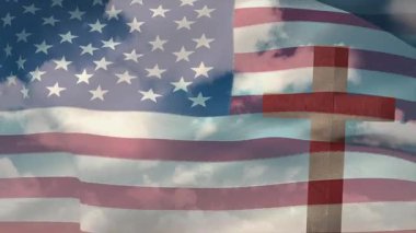 Rüzgar yön değiştiriyor, bulutlu gökyüzüne doğru yüzen bir kadının yüzüyle Amerikan bayrağının dalgalanmasına neden oluyor. Vatanseverlik, dinginlik, maneviyat, sembolizm, doğa, yansıma, sükunet