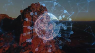 Genişleyen veri bağlantıları yayarken yarı saydam holografik küre maddeleşiyor ve nabız atıyor. Fütürist, dijital, yenilik, teknoloji, soyut, siber, ağ