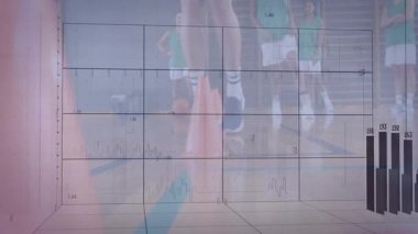 Sporcu külahlara atlayıp yan yana kayarken 3D ızgara ve bargrafikler performansı izliyor. Sporcu, antrenman, analitik, biyomekanik, performans, spor bilimi, fitness