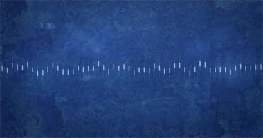 Başlangıç çubuklarında mavi alandaki dalga biçimi eğilimlerini gösterirken solgunluk vurgulanır. Ses, görselleştirme, dijital, dalga formu, analitik, teknoloji, veri