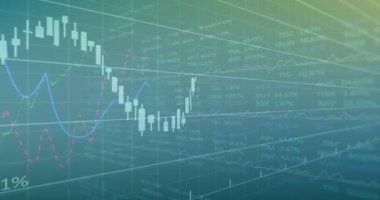 Üç boyutlu ızgara şamdanların ortaya çıkması ve düşmesi üzerine yükselen ve yükselen piyasa eğilimi. Finansal analiz, piyasa uçuculuğu, veri görselleştirmesi, ticaret arayüzü, yatırım büyümesi, ekonomik eğilimler, borsa