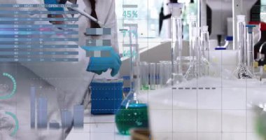 Bilim adamı, laboratuvar verilerini güncellerken pipete uzanıyor, tüplerin içine çekiliyor ve dağıtılıyor. Laboratuvar, bilim, araştırma, analitik, teknoloji, eğitim, yenilik