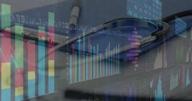 Stetoskop ve canlı grafiklerin güncellenmesini, dalga biçimi darbelerinin ve kayan panellerin açılışını yapıyorum. Tıbbi, veri, teknoloji, analiz, teşhis, sağlık, görselleştirme