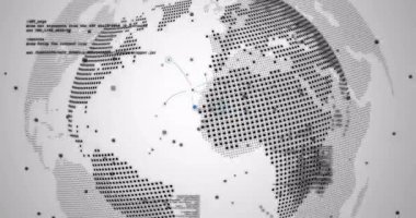 Komut başlatıldığında, dünya dönüyor, düğümler beliriyor, bağlanıyor ve ağ büyümesini görselleştiriyor. Dijital, bağlantı, görselleştirme, veri, küresel, arayüz, soyut