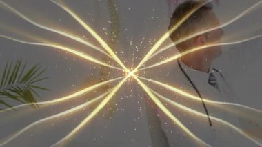 Altın kurdeleler patlıyor ve doktorların sağlık gelişmeleri için stetoskop kullandığını gösteriyor. Tıbbi, profesyonellik, yenilik, sağlık, teşhis, sağlık, minimalizm