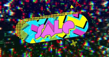 Soldan kayıyor, oval sınırda pembe satıştan bahsederken pikseller satışı ön plana çıkarmak için yanıp sönüyor. Vektör, dijital, canlı, geometrik, dinamik, reklam, modern