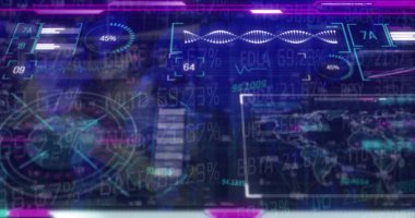 Holografik gelişim çemberleriyle bilim kurgu panelinde fütüristik HUD gösteriliyor DNA sarmal dünya haritası. Fütürist, sürükleyici, teknolojik, yenilikçi, dijital, parlak, dinamik