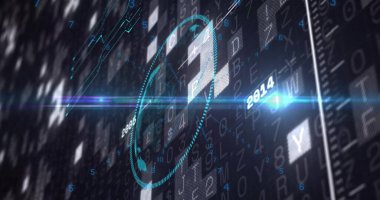 Holografik arayüz veri akışında süzülüyor, parlayan noktalar, kod ve lens patlaması 2014. Dijital, fütüristik, teknoloji, yenilik, veri, soyut, dalgın