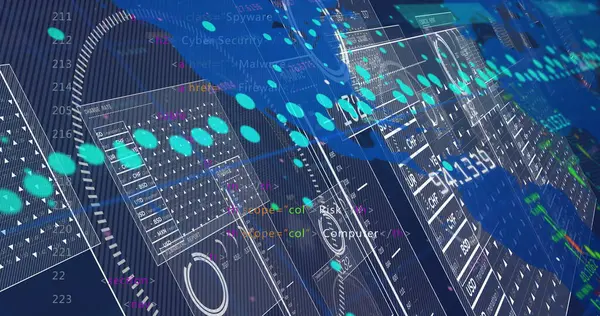 Şeffaf paneller ve kod satırları ile şebekede görünen karmaşık siber güvenlik arayüzü. Teknoloji, veri görselleştirme, dijital, soyut, yenilik, analiz, ağ