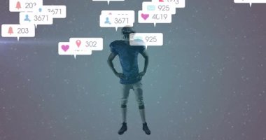 Sporcu kollarını kaldırarak kollarını kaldırıyor, kollarını indiriyor ve bildirim simgeleri kayboluyor. Sporcu, spor, dijital, katılım, kutlama, teknoloji, performans