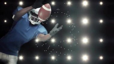 Futbolcu sahneye girer yanıp sönen ışıklarla tetiklenir, topu daireler çizerek yakalar ve dalarlar. Spor, atletizm, eylem, hareket, performans, yenilik, dinamik