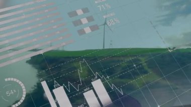 Gösterge paneli, türbin performansını gösteren gösterge ve grafik kaydırma işlemine başlıyor. Teknoloji, deniz, sürdürülebilirlik, görselleştirme, analitik, enerji, doğal
