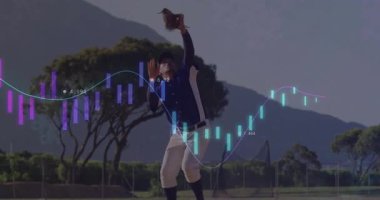 Atıcının atış tümseğinde topu yakalaması animasyon finans şemasını başlatıyor ve zift verilerini görselleştiriyor. Atletik, rekabet, strateji, eğitim, açık hava, dinamik, hassasiyet