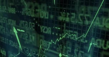 İnce yeşil çizginin görünmesi, piyasa dalgalanmasını göstermek için çizelgeye tırmanma ve yükselen okları tetikliyor. Dinamik, veri görselleştirme, finansal, dijital, fütüristik, soyut, büyüme