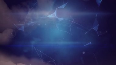 Parlayan düğümler, dijital ağ evrimini gösteren mavi ağ küresini oluşturur. Soyut, bağlantı, teknoloji, gelecek, neon, yenilik, dijital