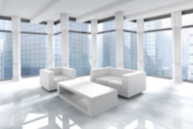 Modern binada kanepe ve masa dijital olarak oluşturulmuş.