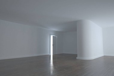 parlak oda ile bir buçuk açılan kapı ve ahşap zemin