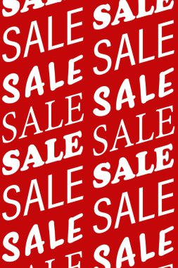 Kalın kırmızı düz dizayn, tüm çerçeveyi dolduran tekrar eden beyaz satılık metin desenini içeriyor. Klasik, promosyon, grafik, reklam, cesur, canlı, modern