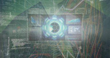 Parlayan mavi merkez ve veri panelleri ile şebeke düzleminde süzülen holografik arayüz gösteriliyor. Teknoloji, yenilik, görselleştirme, analitik, siber alan, dijital, fütürist