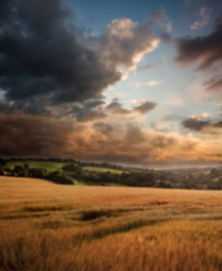 Gün batımında bulutlu gökyüzüne karşı tarım çiftliği