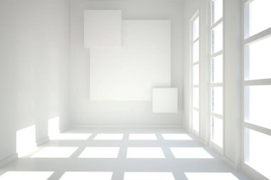 beyaz oda duvar ve parlak windows kareler