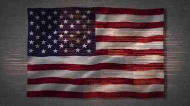 Küçük Amerikan bayrağı ortaya çıkıp ortaya çıkarken kayma kodu altında sallanıyor. Vatanseverlik, dijital, animasyon, teknoloji, siber, modern, soyut